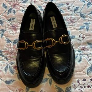 Steve Madden Black Leather Bit Loafers - Gold Hardware Size 11
